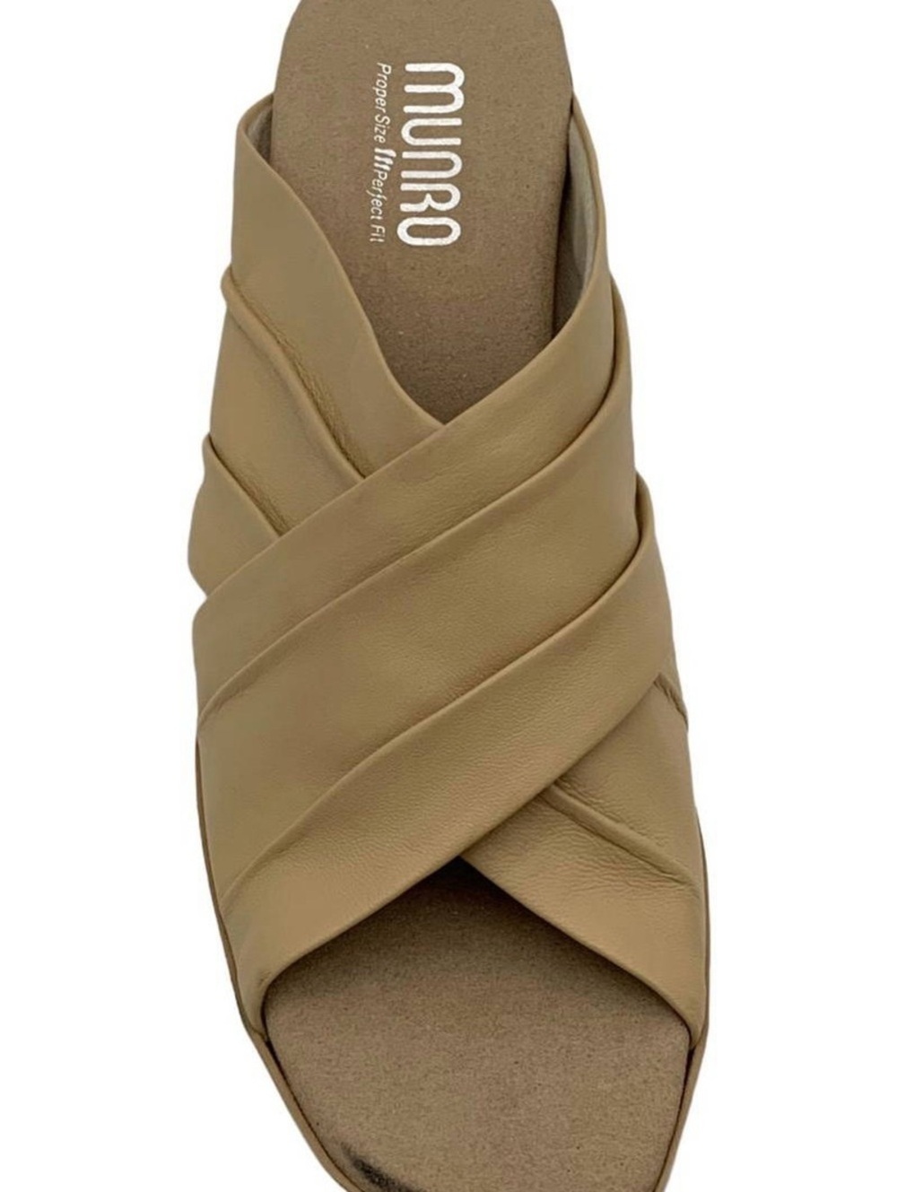 Munro Leather Criss Cross Slide Sandals Camel Tan Block Heel Women’s 7W USA - Picture 6 of 9